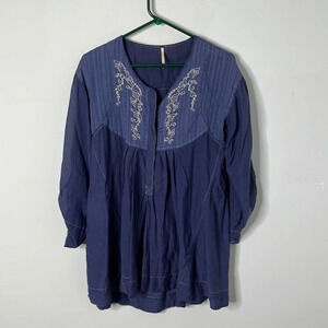 Free People Blue Floral Embroidered Flowy Tunic